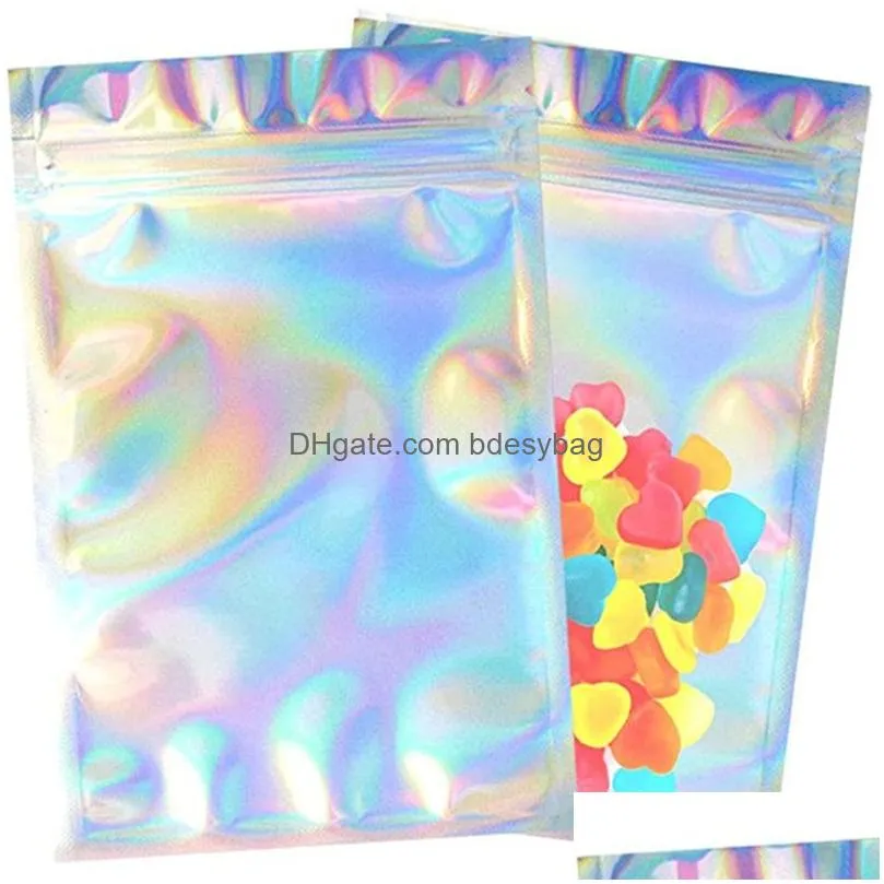 aluminum foil bags holographic color resealable smell proof bag pouch packaging for food coffee tea storage