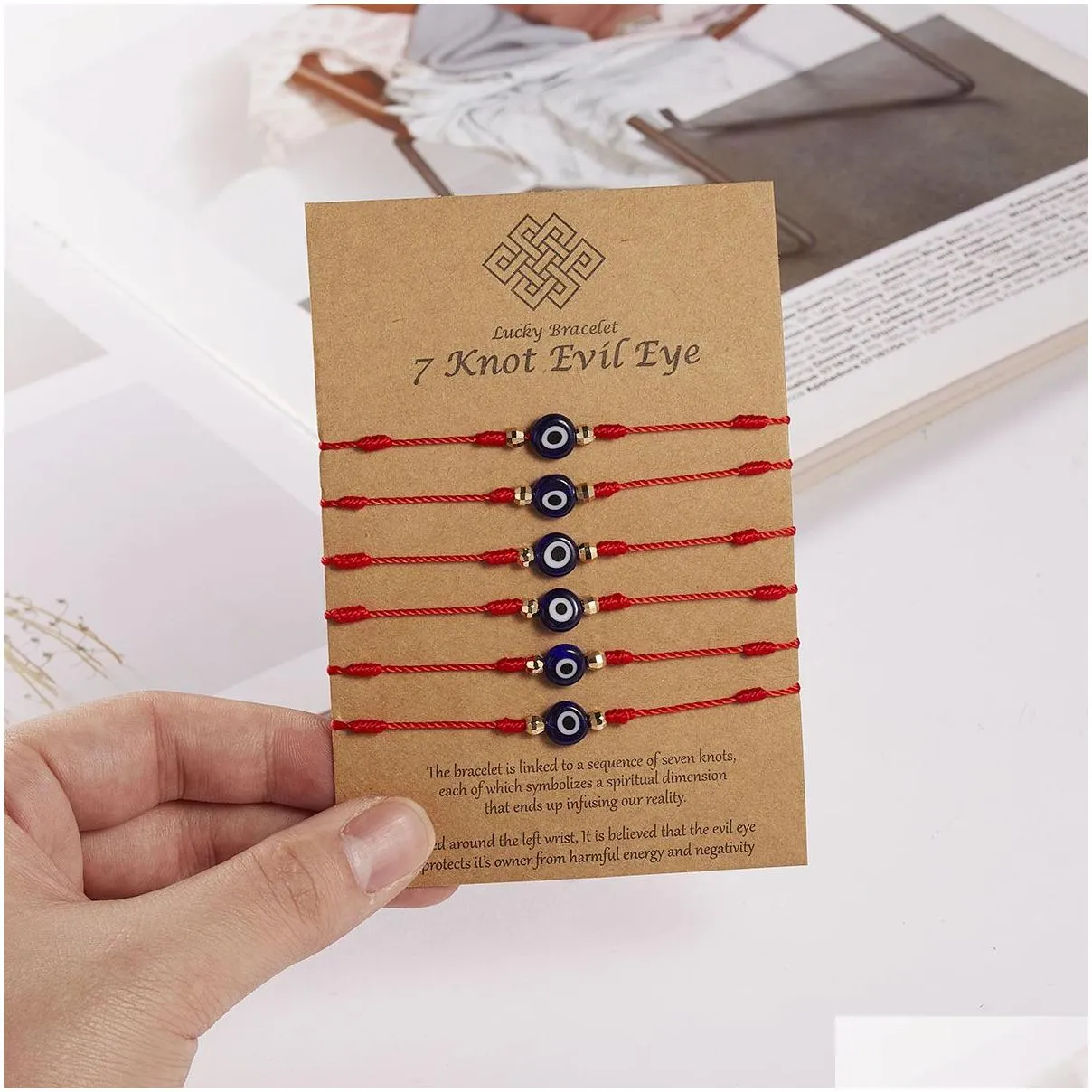 5set lucky turkish evil eye bracelets for women 6pcs/set handmade red black braided rope 7 knot jewelry friendship bracelets