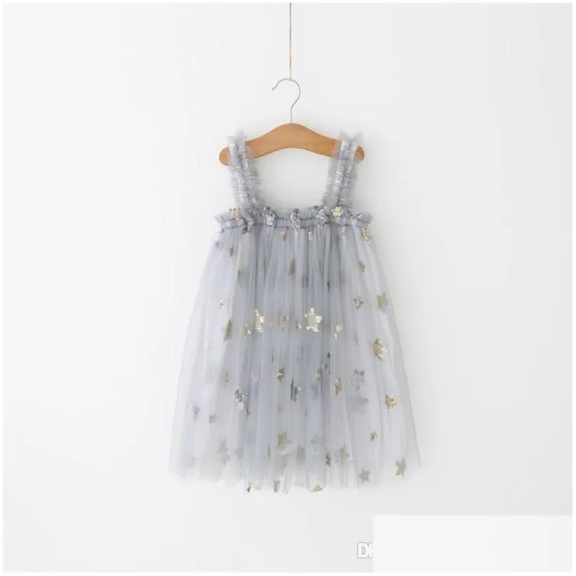 ins baby girls tutu dresses kids sling sequins star skirt summer party elegant solid color agaric lace gauze skirt 4 colors