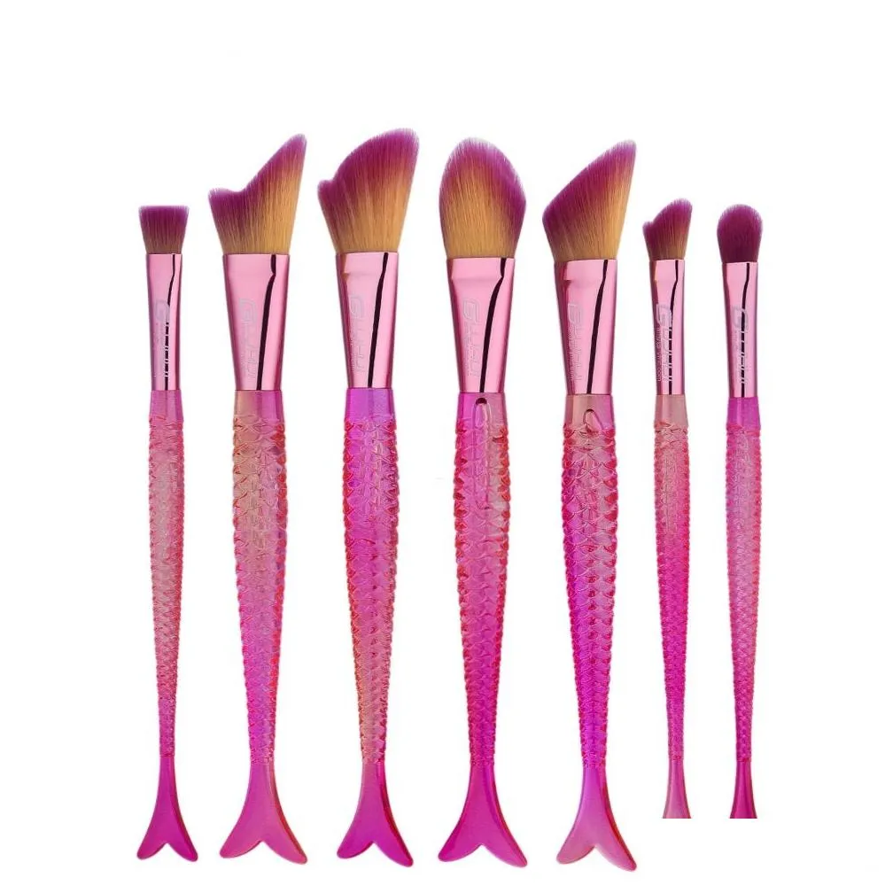 mermaid makeup brushes professional fish tail powder brush mermaid handle face make up foundation brush cosmetic kit set with bag dhs