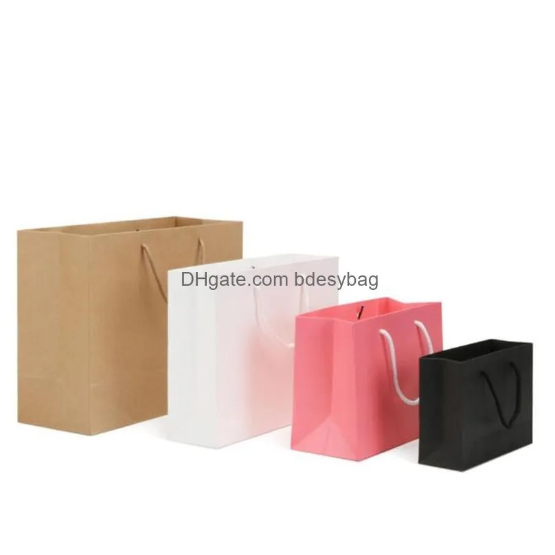 paper shopping bag recyclable shop store packaging bags clothes gifts cardboard wrap recyclable pouch with handle 4 colors