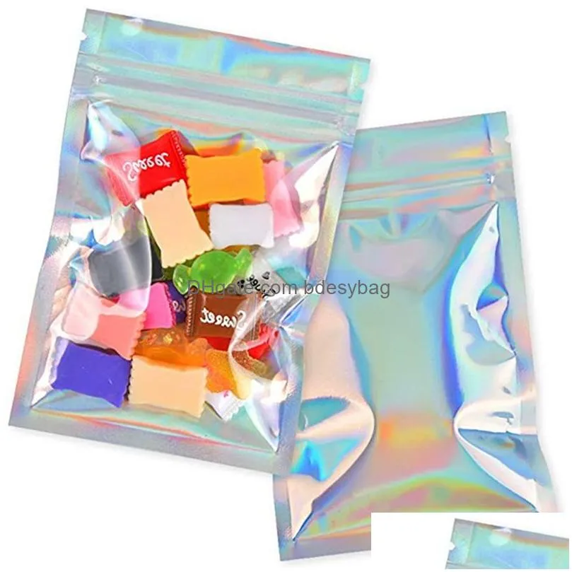 aluminum foil bags holographic color resealable smell proof bag pouch packaging for food coffee tea storage