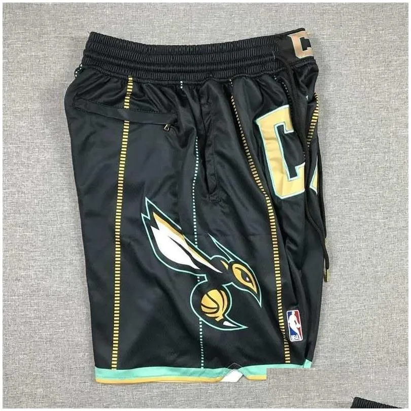 mens pants 23 hornets shorts double layer three ball ramelo city edition black pocket embroidered basketball uuf0