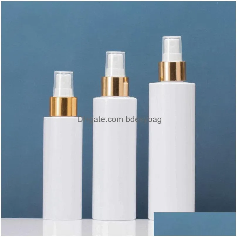 100ml/150ml/200ml white plastic spray bottle gold ring spray top refillable portable cosmetic packaging