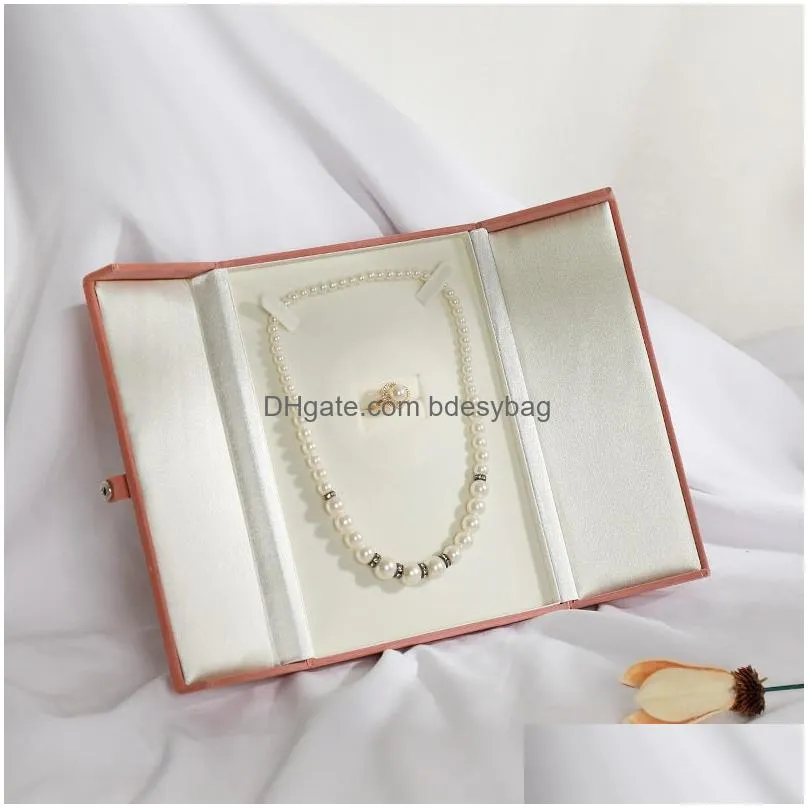 velvet large necklace gift box pearl necklaces rings jewelry boxes double open jewelry packaging cases organizer