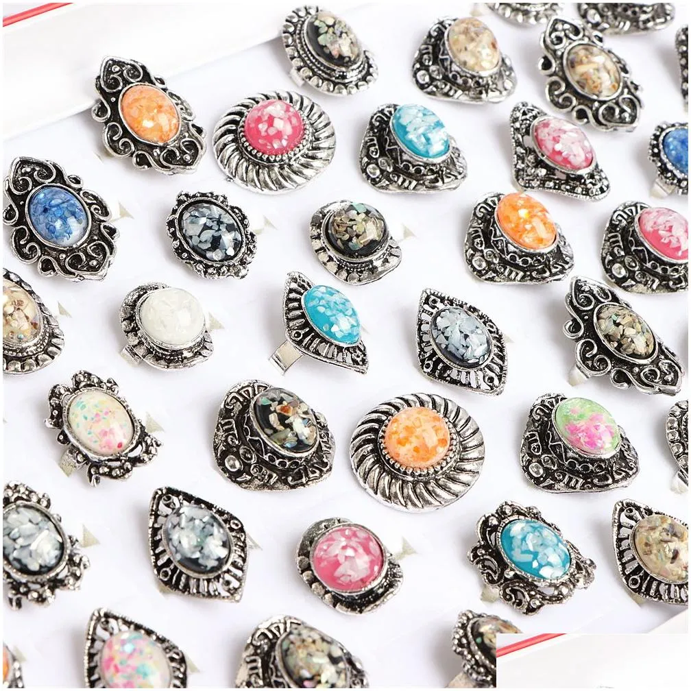 fashion vintage geometry patten colorful stone open rings jewelry for women flower sun mix style wedding party gifts wholesale