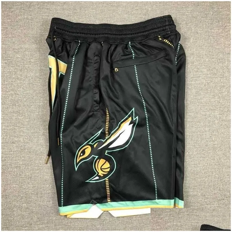 mens pants 23 hornets shorts double layer three ball ramelo city edition black pocket embroidered basketball uuf0