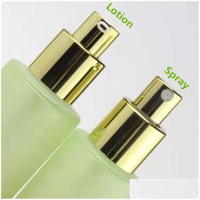 frosted green glass bottle spray lotion bottles cream jars empty cosmetic packing containers 20ml 30ml 40ml 60ml 80ml 100ml 120ml with plastic