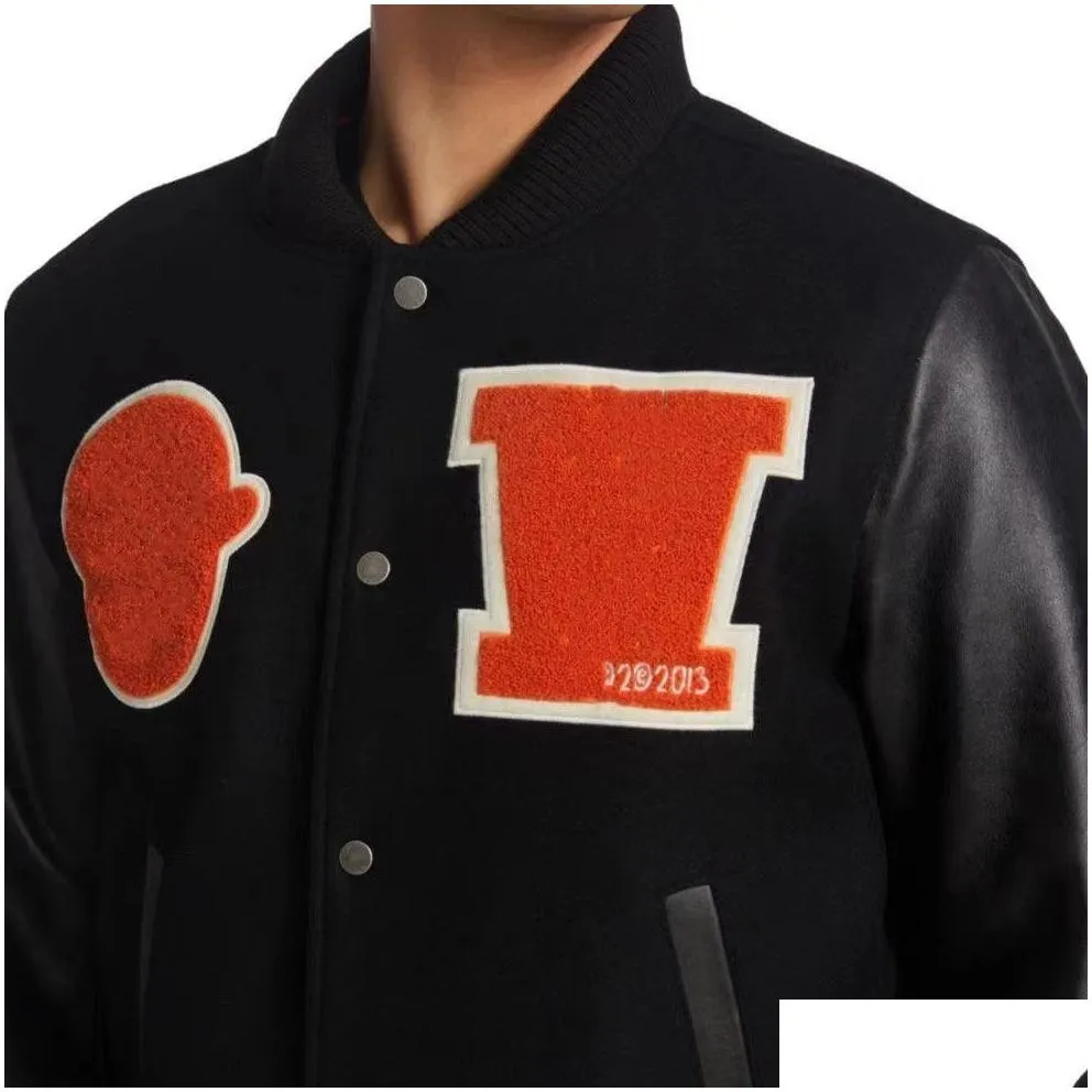 designer mens jacket offss brand autumn and winter heavy industry embroidered letter wool baseball jacket mens and womens casual coat