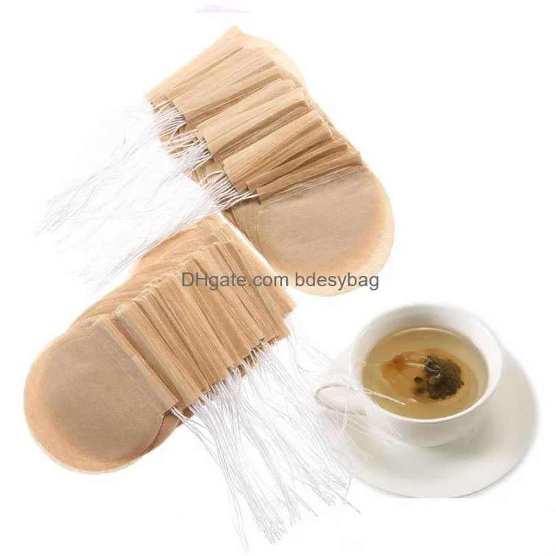 100 pcs/lot round tea filter bags disposable coffee tool natural unbleached paper infuser drawstring empty sachets