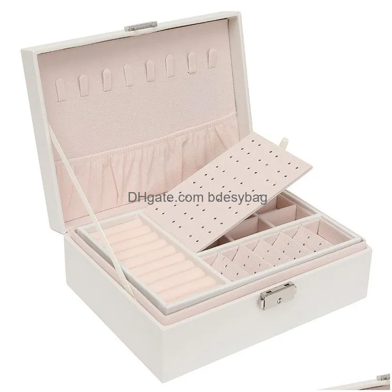 double layer jewelry box pu leather organizer display boxes travel jewelry storage case large space holder for rings earrings