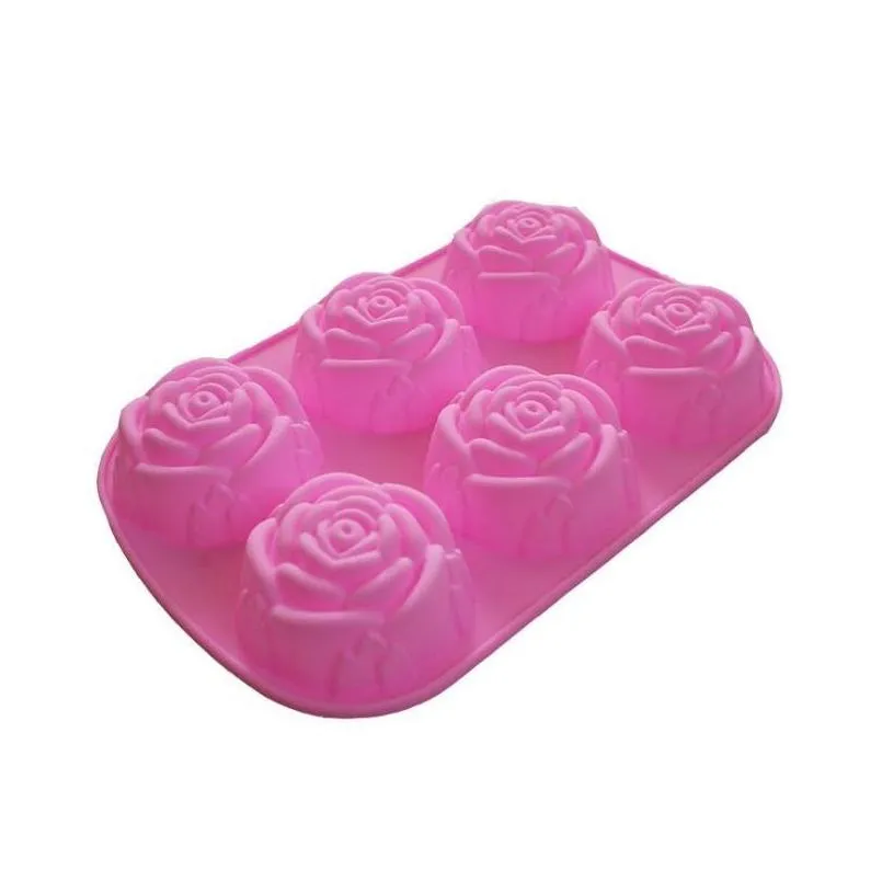 6pcs set roses flower silicone cake mold cake tool heart gelatin soap jelly mold food grade case kitchen tools silicone mould