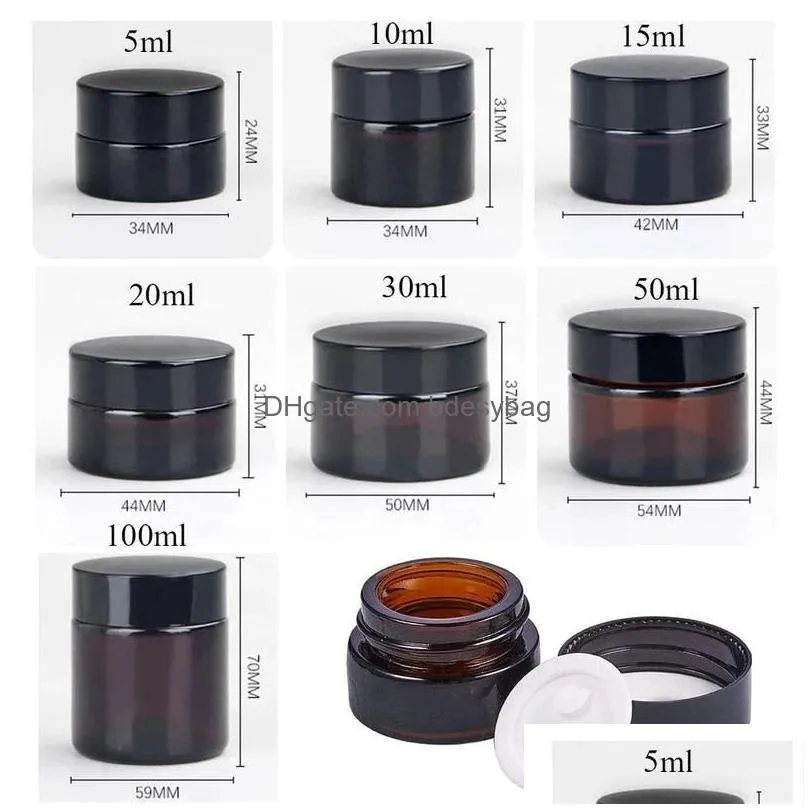 5g 10g 15g 20g 30g 50g amber brown glass face cream bottle cosmetic makeup jars refillable container with inner liners and black lids