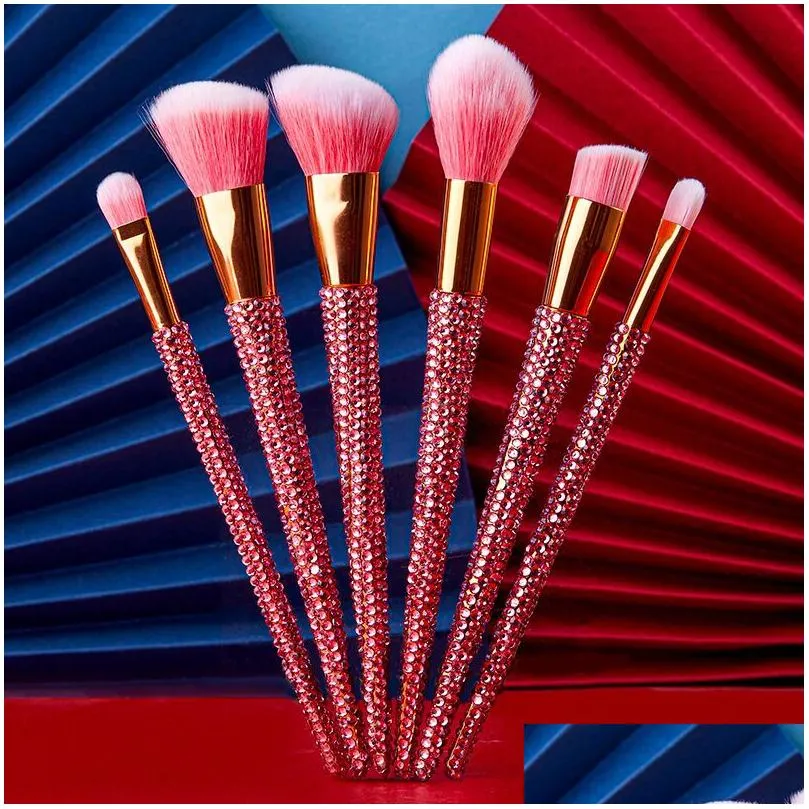 bling 12pcs rhinestone hair diamond glitter with shiny handle makeup brush set for women