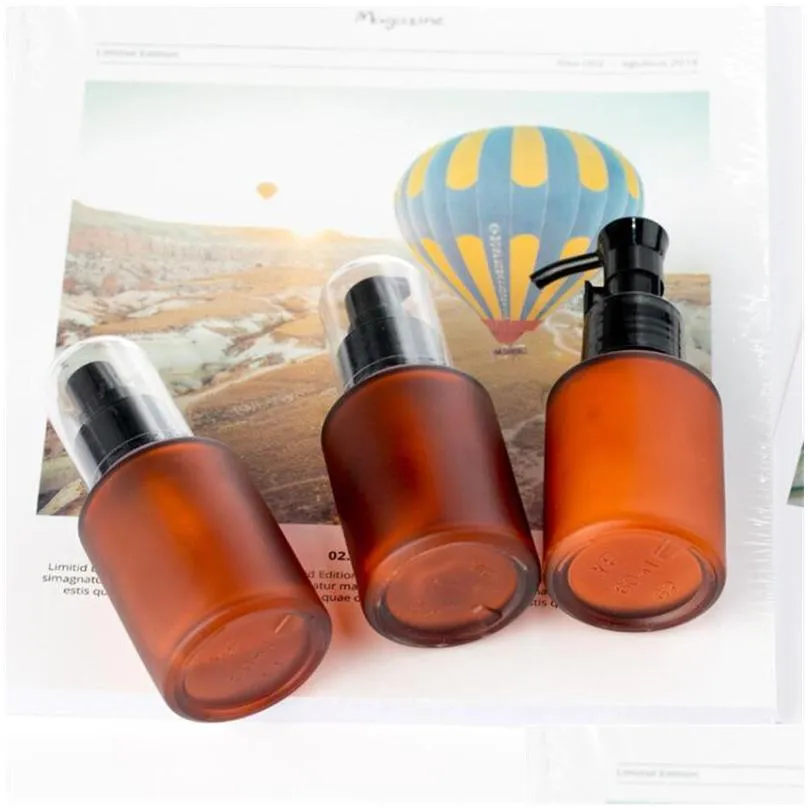 protable amber brown glass bottle refillable lotion cream cosmetic container 15ml 30ml 60ml 100ml dropper bottles