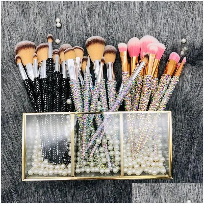 bling 12pcs rhinestone hair diamond glitter with shiny handle makeup brush set for women