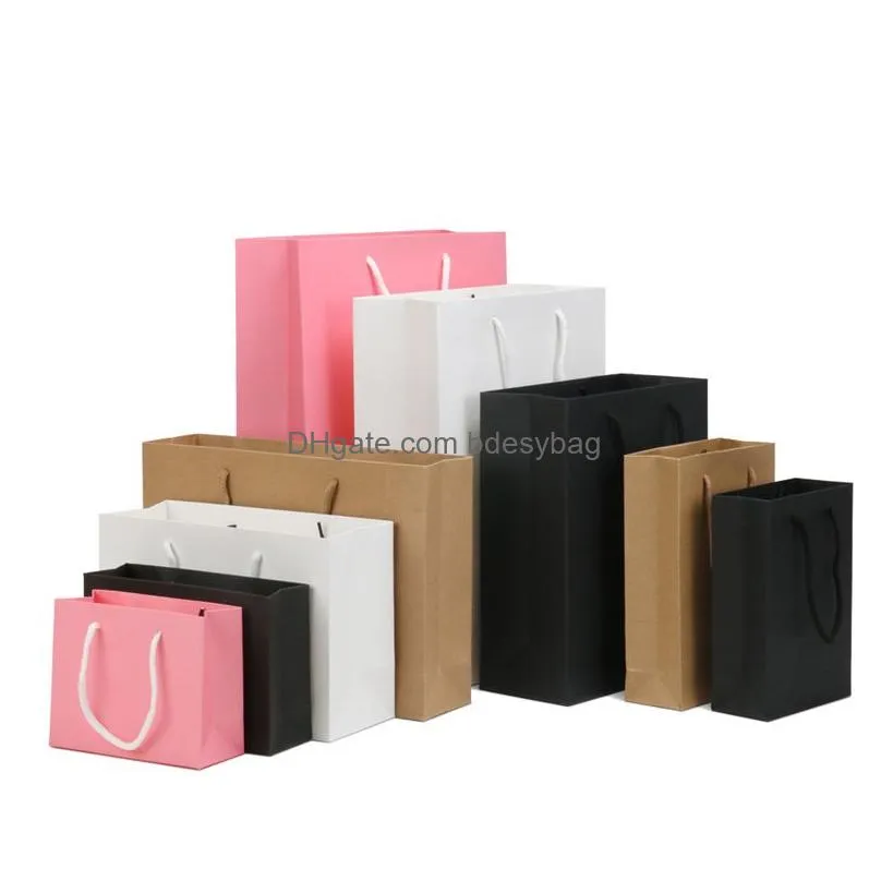 paper shopping bag recyclable shop store packaging bags clothes gifts cardboard wrap recyclable pouch with handle 4 colors