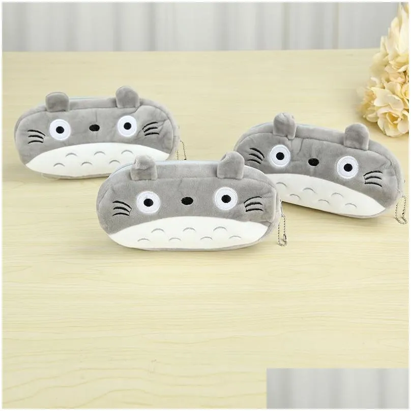 wholesale 15 pcs lot cartoon totoro style plush zipper pencil bags cosmetic bag pouch writing supplies office school supplies169h