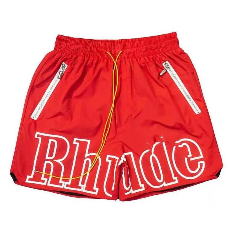 designer rhude mens shorts summer fashion beach pants men quality street wear red blue black purple pants mens loose short size sxl