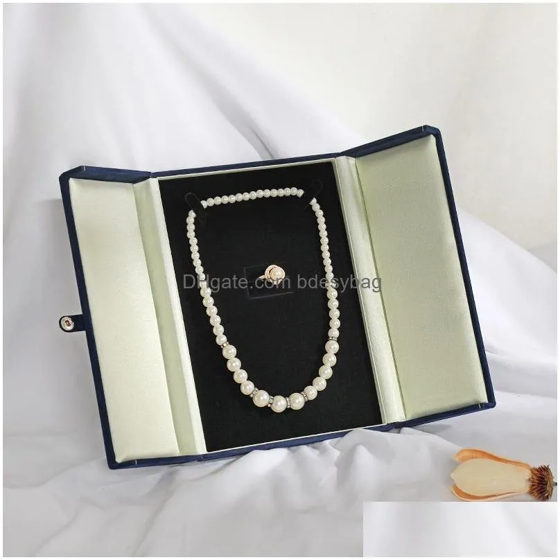 velvet large necklace gift box pearl necklaces rings jewelry boxes double open jewelry packaging cases