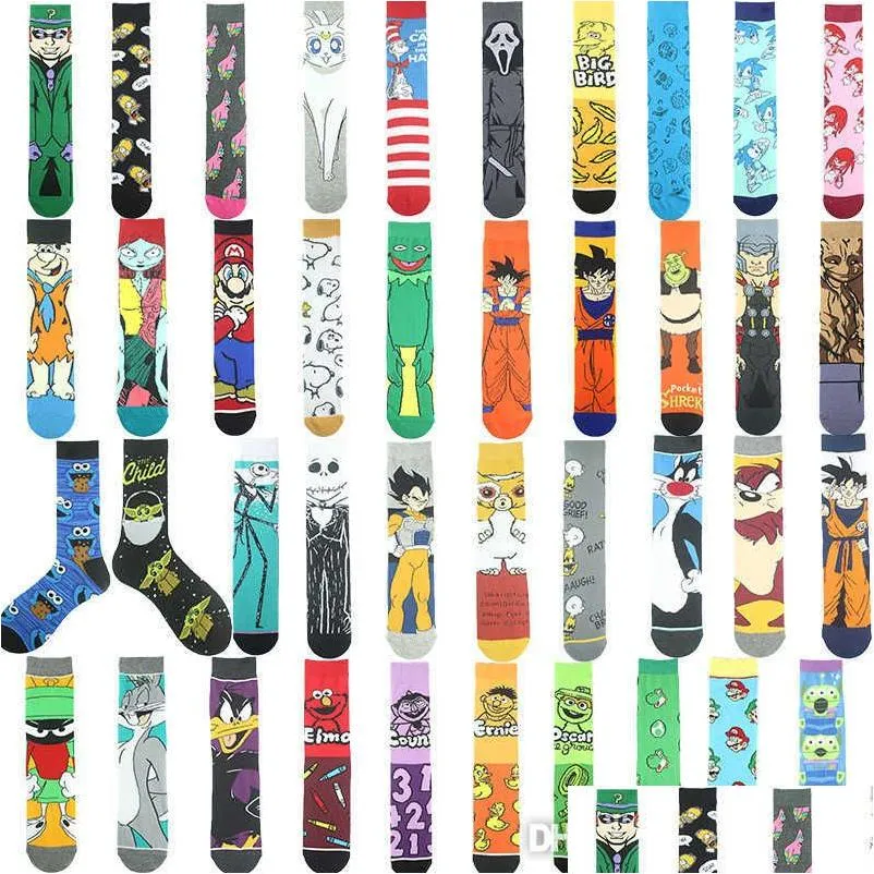  fashion cotton cartoon pattern anime socks for men and women straight board couple socks mid sleeve 38cm