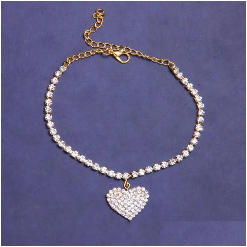 anklets stonefans 2021 pendant heart rhinestone anklet bracelet charms bulk for women crystal sandal barefoot foot jewelry