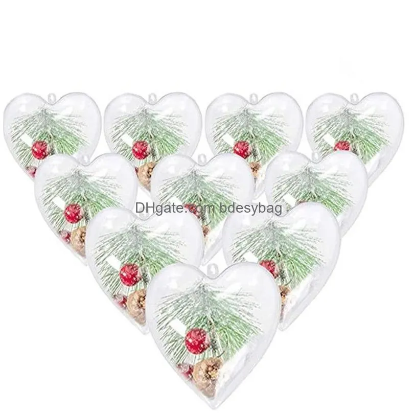 65mm 80mm 100mm christmas decorations openable transparent plastic christmas ball heart shaped christmas tree ornament for birthday