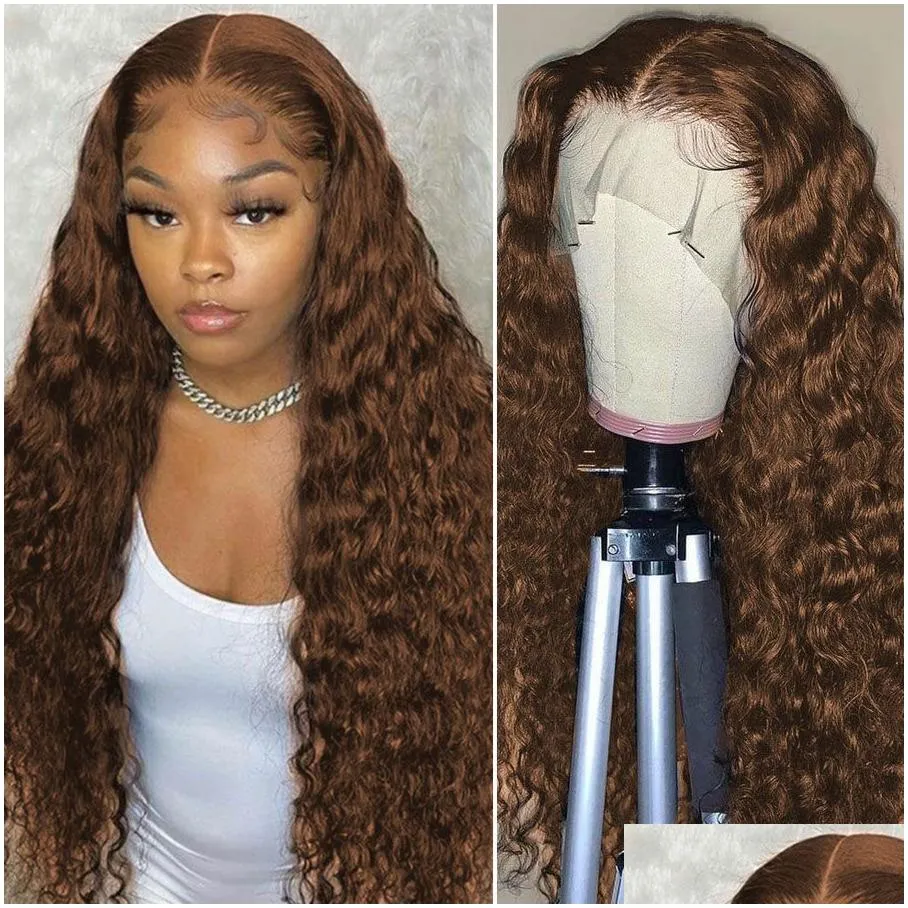 kinky curly 360 lace frontal brazilian wigs for black women brown deep wave synthetic wig with baby hair blenched knots