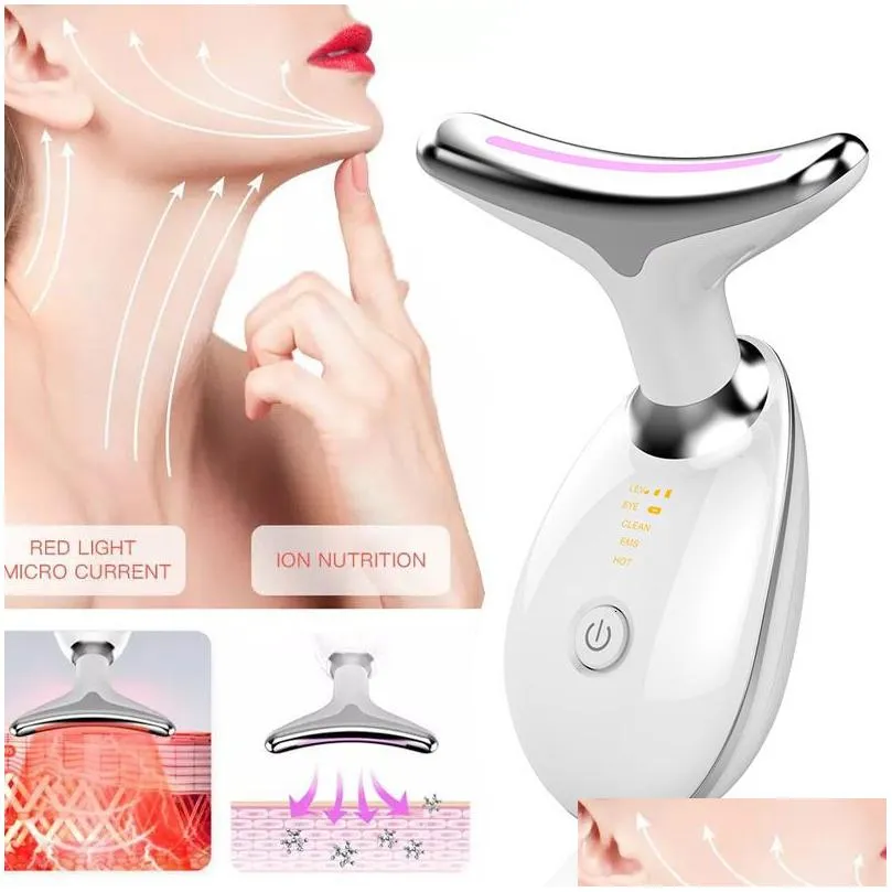 face massager neck anti wrinkle beauty device lifting and tighten electric led pon therapy miclogurrent remover 230314