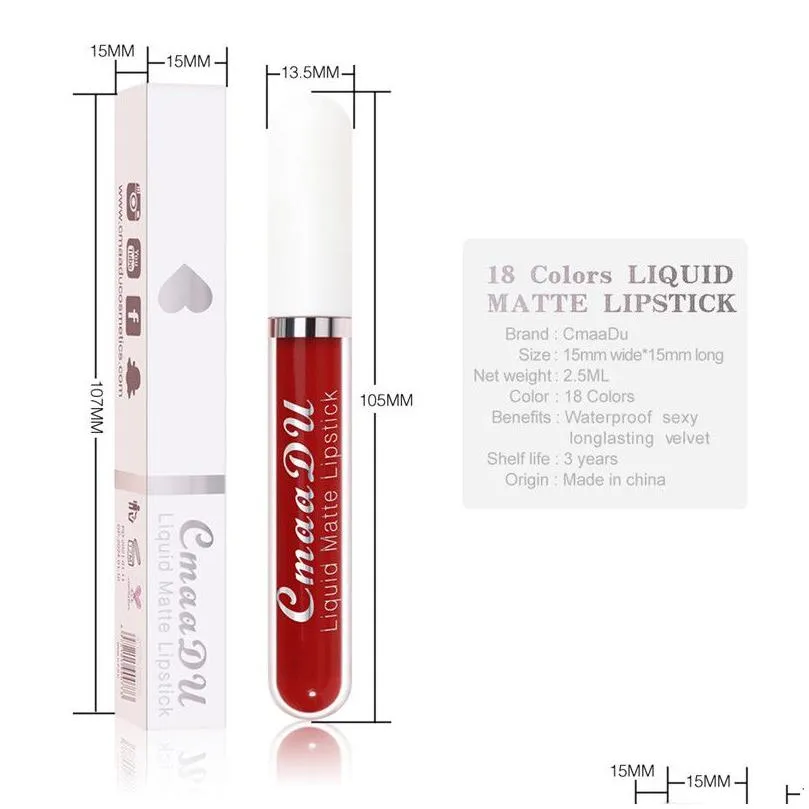 cmaadu 18 colors matte lip gloss liquid lipstick waterproof long lasting sexy nude makeup beauty red lipgloss