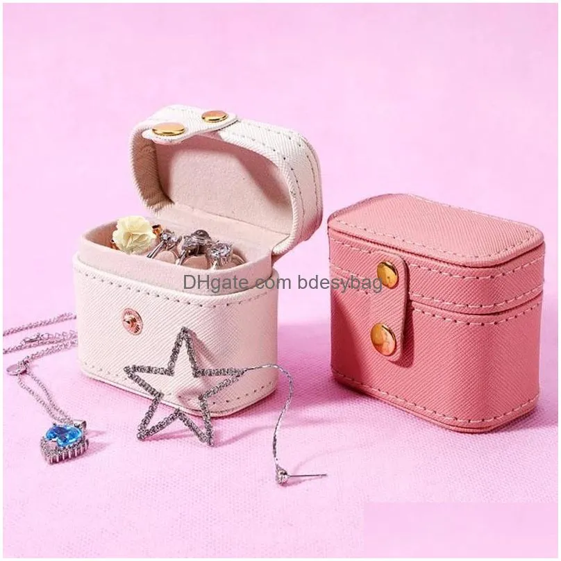 mini pu leather jewelry box portable earrings ring organizer necklace pendant storage cases valentines day christmas gift packing