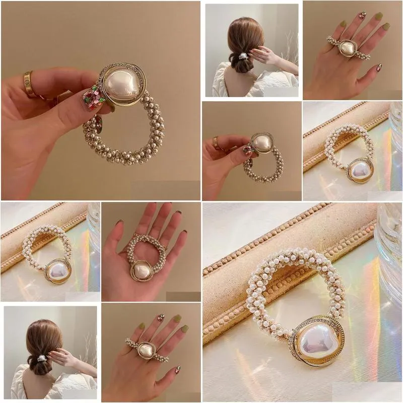 heavy industry pearl hair ring pearl headrope headwear small fashion tie horse tail hair rope light luxury hair accessories