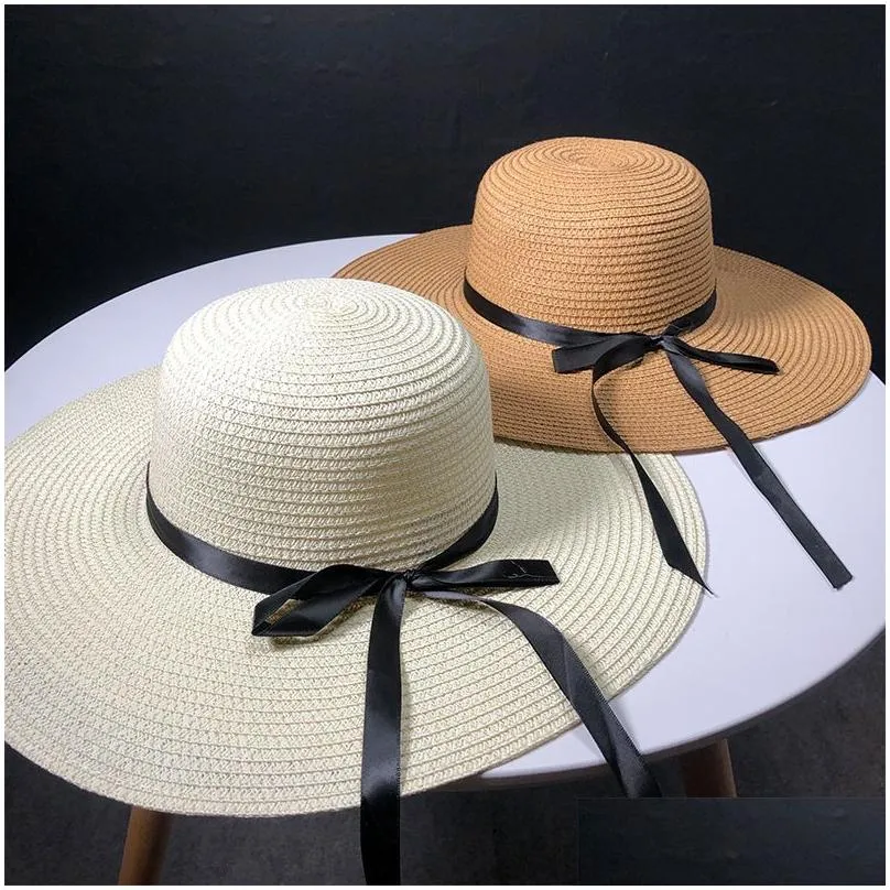 fashion womens big brim sun hat floppy foldable bowknot straw hat summer beach hat 10pcs/lot