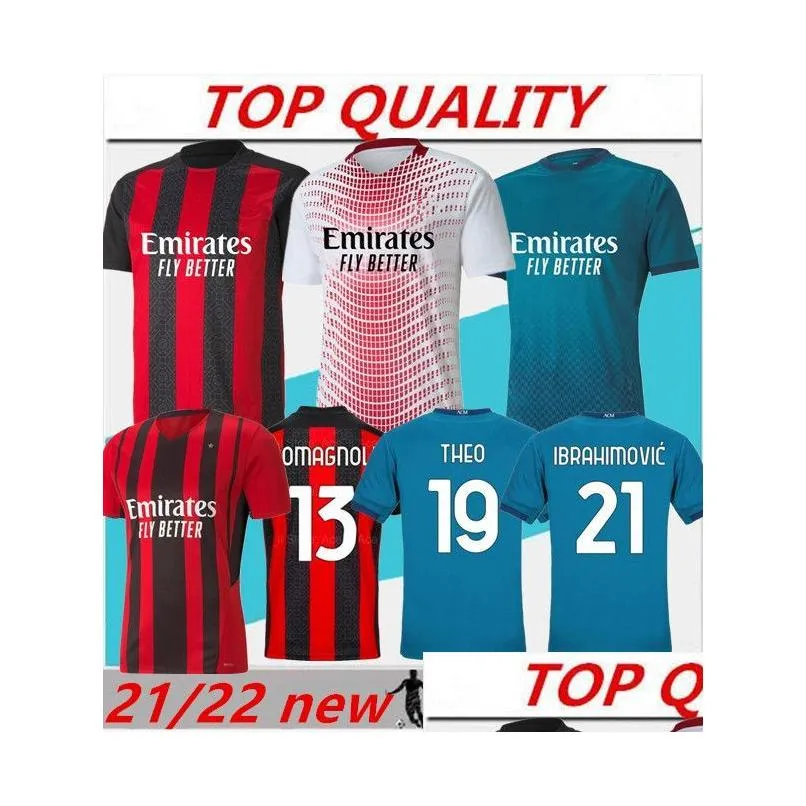 21/22 milan ibrahimovic home soccer jersey maillot de foot 2021 2022 paqueta rebic r.leao romagnol football shirts