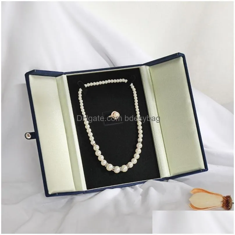 velvet large necklace gift box pearl necklaces rings jewelry boxes double open jewelry packaging cases organizer