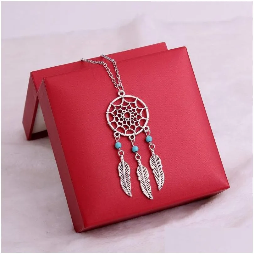 hot fashion dream catchers choker necklaces silver gold tassel wings feather leaf turquoise pendant necklace for womens fashion