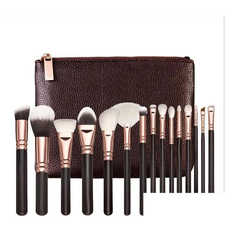 in stock high quality makeup brush 15pcs/set brush with pu bag professional brush for powder foundation blush eyeshadow