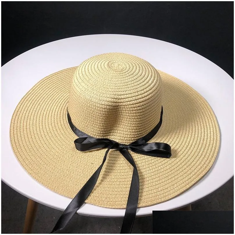 fashion womens big brim sun hat floppy foldable bowknot straw hat summer beach hat 10pcs/lot