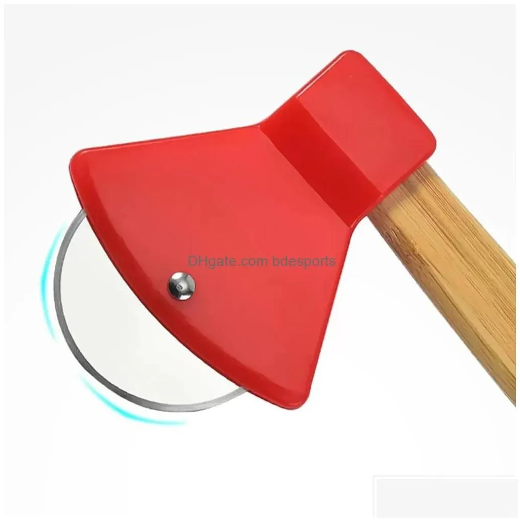 fruit vegetable tools tools axe bamboo handle pizza cutter rotating blade home kitchen cutting tool inventory wholesale drop deliv