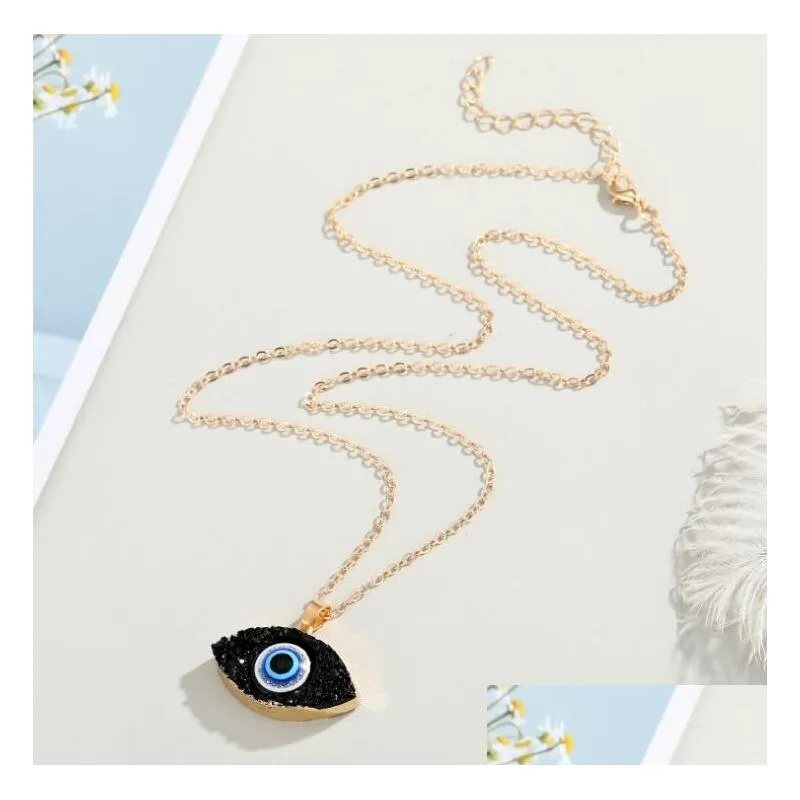 7 colors vintage ethnic oval turkey evil eyes necklace for women gold color blue eye pendant choker clavicle chain turkish jewelry