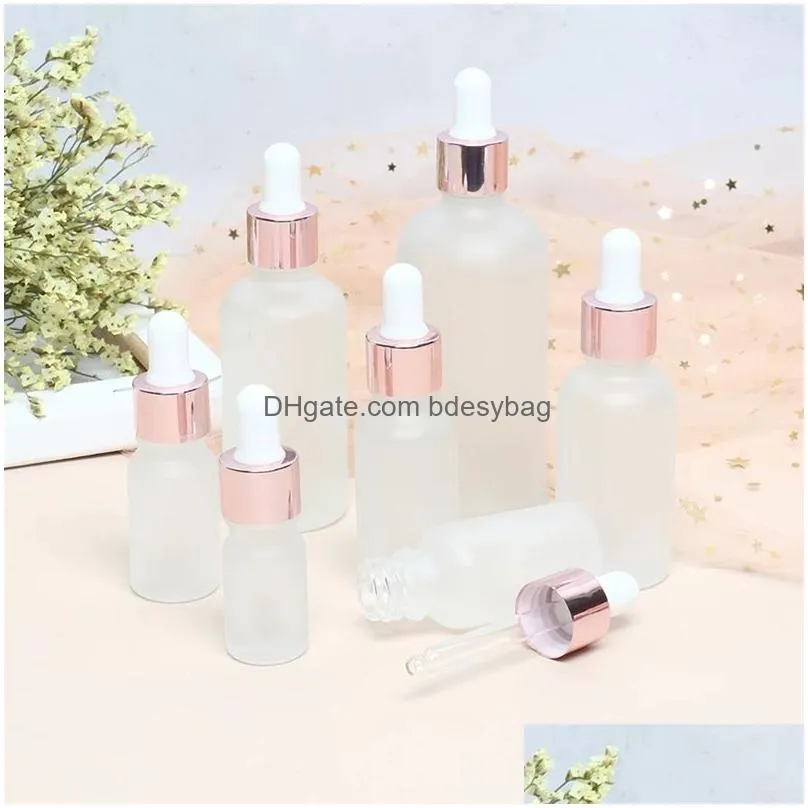 rose-golden refillable dropper bottle frosted  oil glass aromatherapy liquid 5-100ml drop