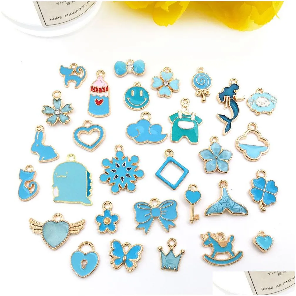 30pcs/pack 30pcs mixed cute enamel charms pendant diy bracelet neacklace for jewelry making