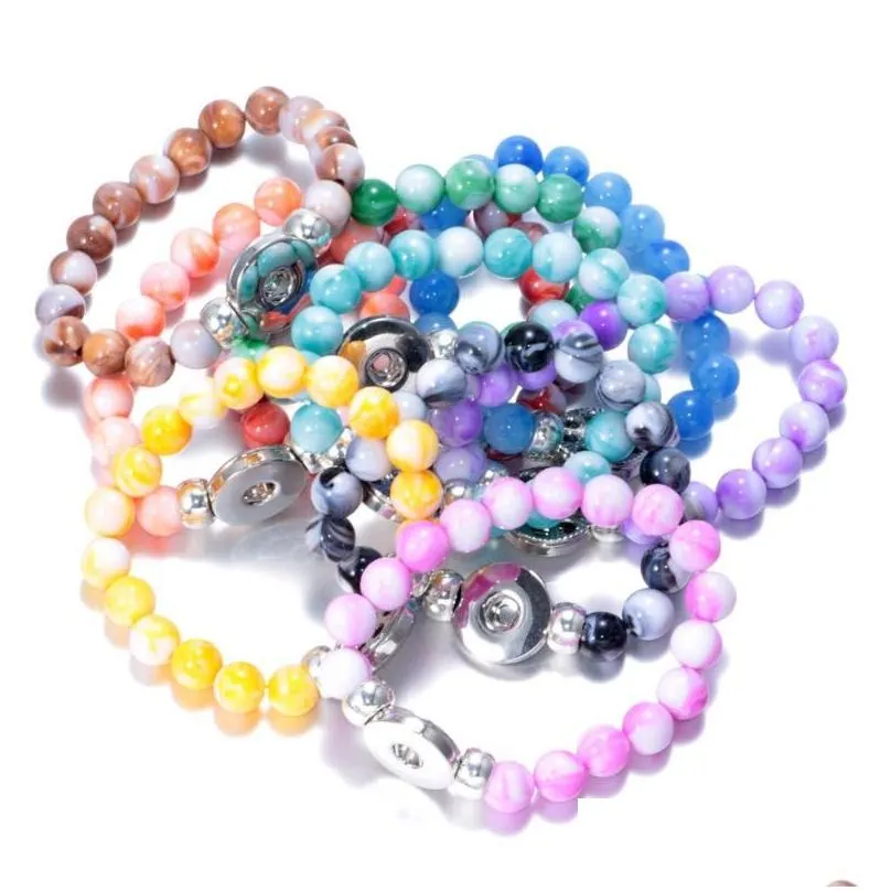 fashion noosa rivca snaps button resin bead bracelets charm fit 18mm snap buttons 8 colors elastic strand beads bracelet