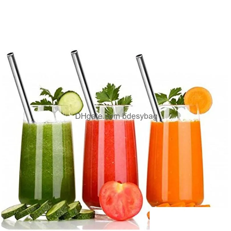 stainless steel drinking straw food grade straight and bend metal straws reusable cleaning brush for kitchen bar