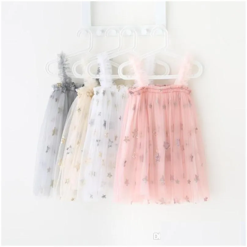 ins baby girls tutu dresses kids sling sequins star skirt summer party elegant solid color agaric lace gauze skirt 4 colors