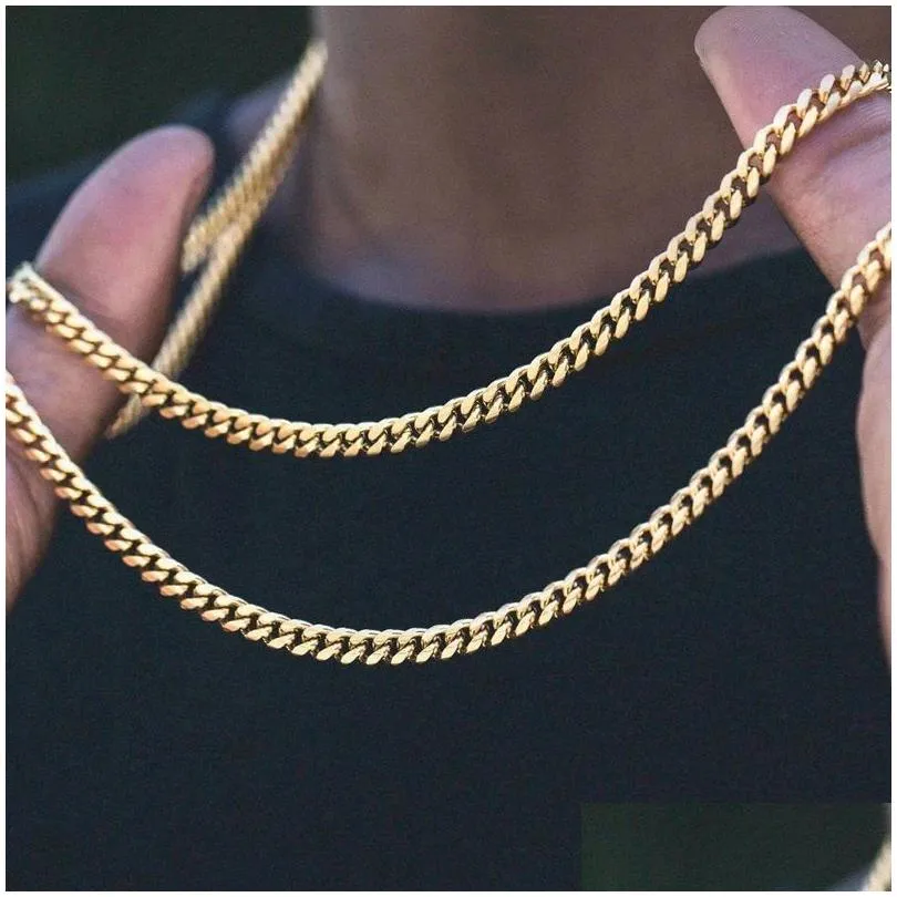 cuban chain necklace for men women basic punk stainless steel curb link chain chokers vintage gold tone solid metal collar