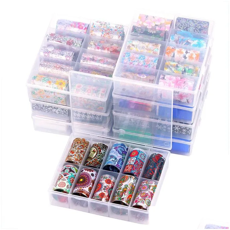 nas006 10pcs nail foils holographic transfer water decals nail art stickers 4x100cm words sticker false nails tips decoration