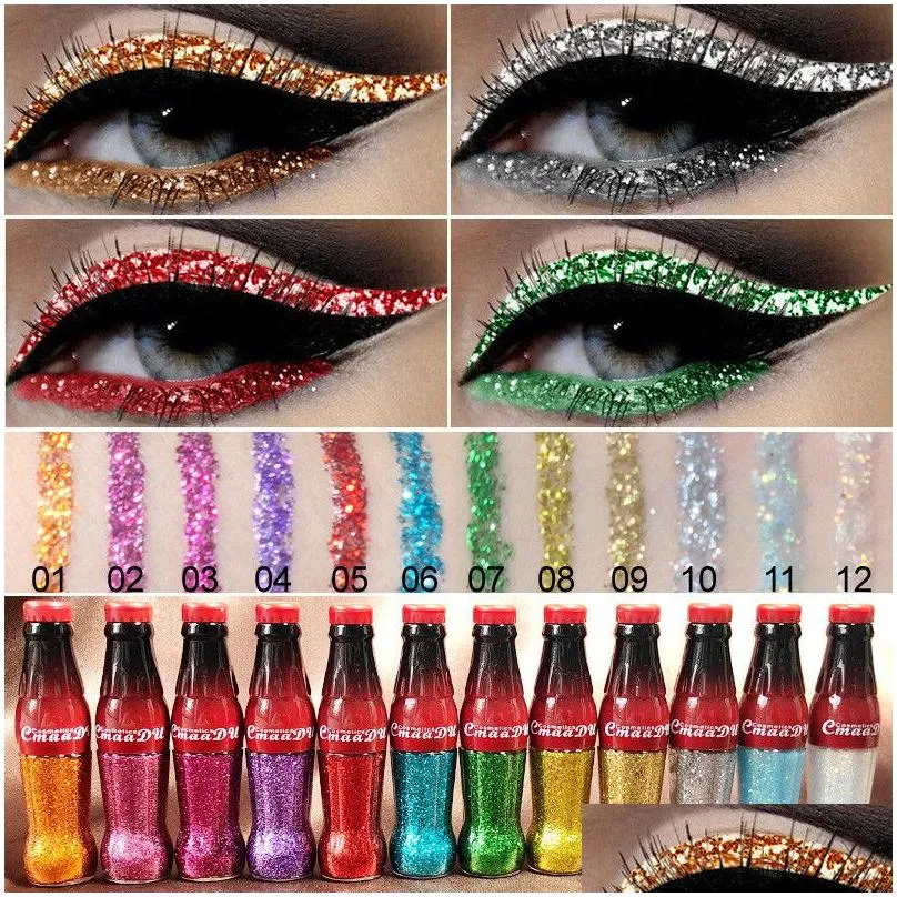 cmaadu cola style 12 colors glitter liquid eyeliners waterproof pigment multi color eyeliner beauty eye liner makeup