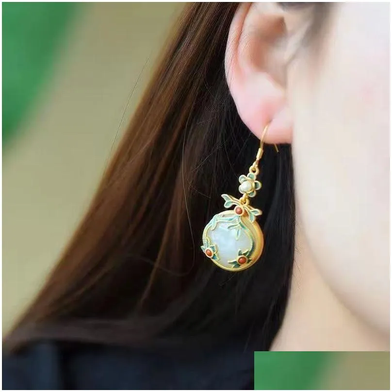 natural an jade peace buckle earrings burned blue auspicious cloud earrings chinoiserie style earrings female retro temperament