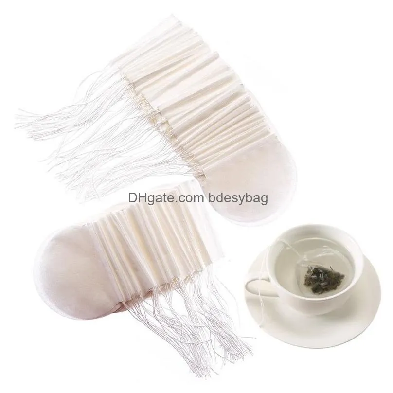 100 pcs/lot round tea filter bags disposable coffee tool natural unbleached paper infuser drawstring empty sachets